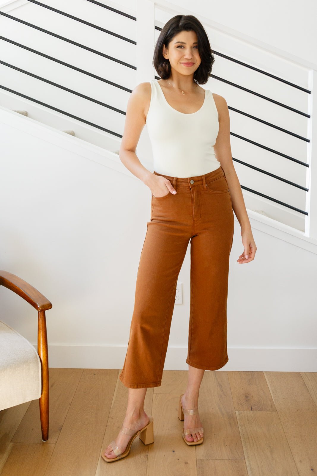 Briar High Rise Control Top Wide Leg Crop Jeans in Camel - Loving God
