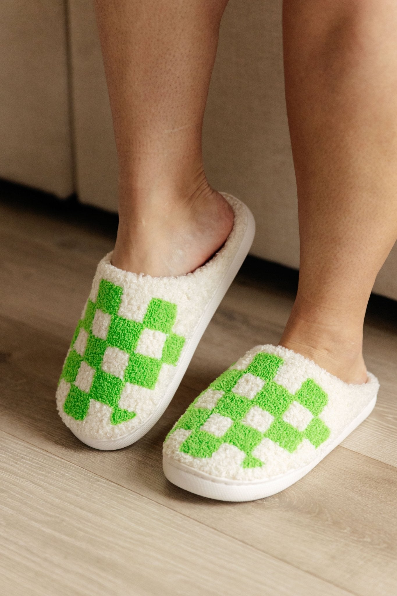 Checked Out Slippers in Green - Loving God
