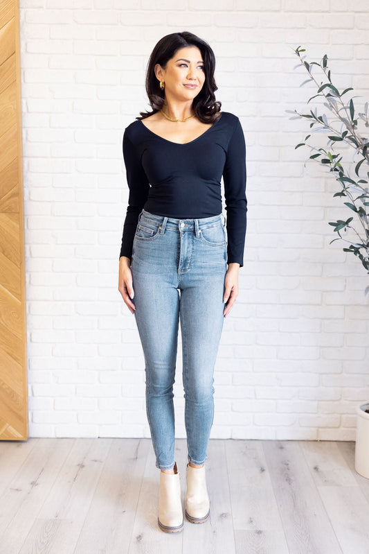 Justine High Rise Control Top Contrast Wash Skinny Jeans - Loving God