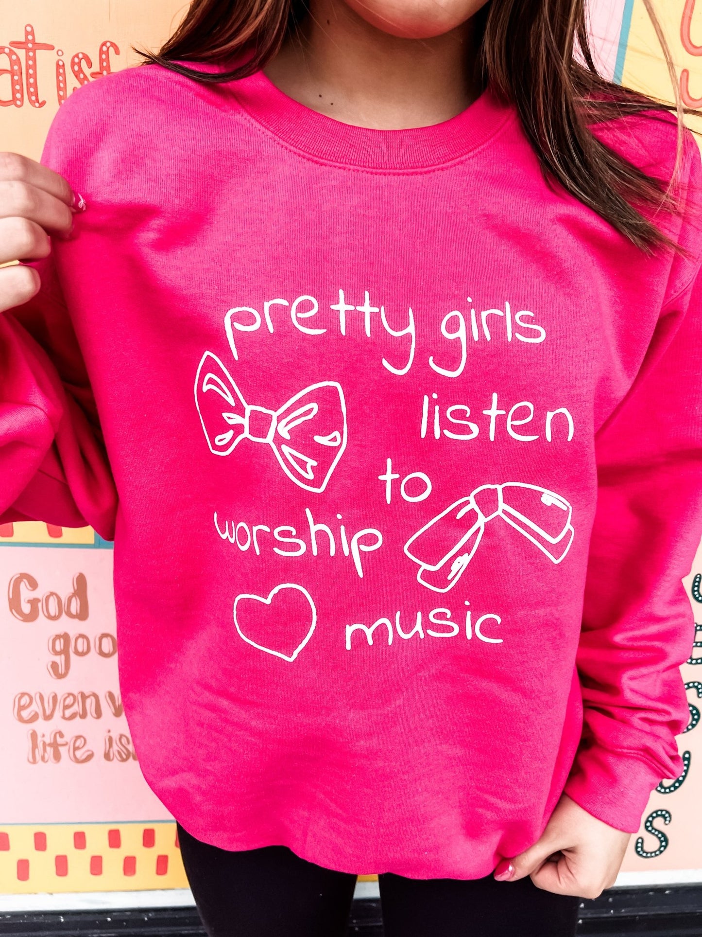 Loving God | Pretty Girls Listen to Worship Music Crewneck Fleece Sweatshirt - Loving God