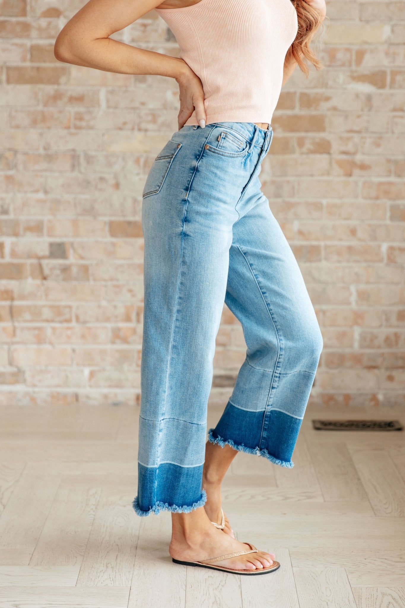 Olivia High Rise Wide Leg Crop Jeans in Medium Wash - Loving God