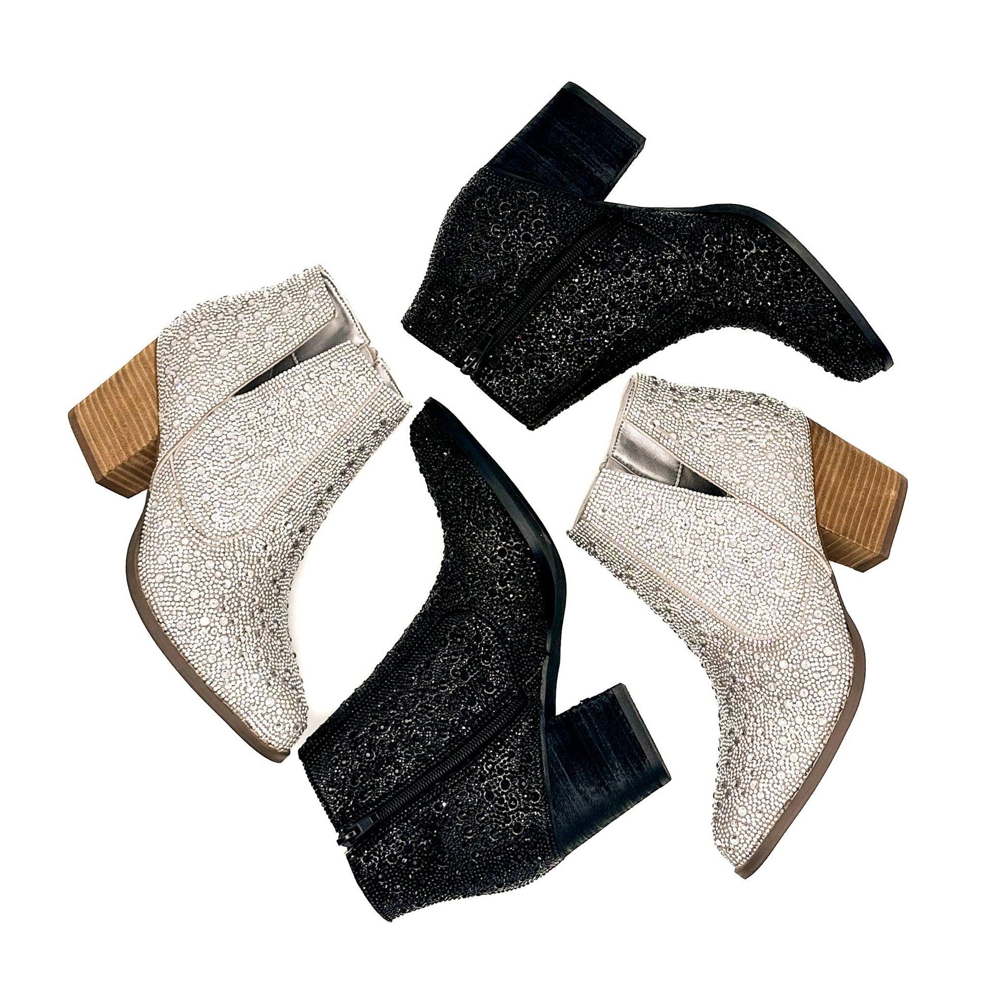 Shine Star Rhinestone Bootie in Silver - Loving God